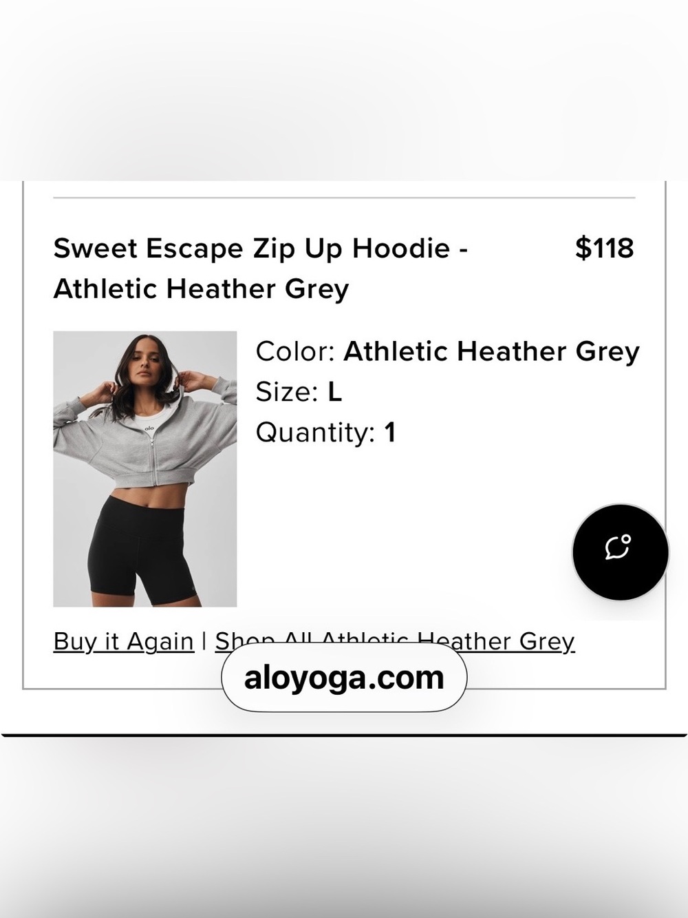 ALO Yoga Heather Gray Sweet Escape Zip Up Cropped Hoodie, Large - Picture 7 of 7
